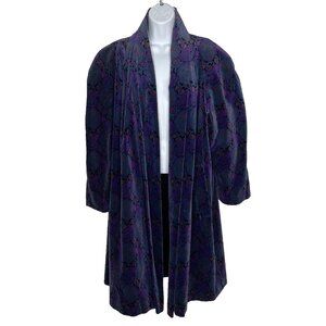 Vintage 80s Portrait JL deBall Velvet Opera Coat Size XL Black Purple Paisley